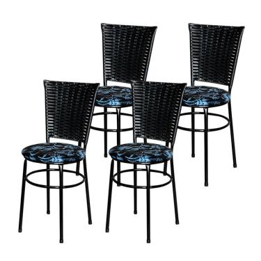 Imagem de 4 Cadeiras Preta Para Mesa Hawai Preta Assento Floral Cor: floral Preto
