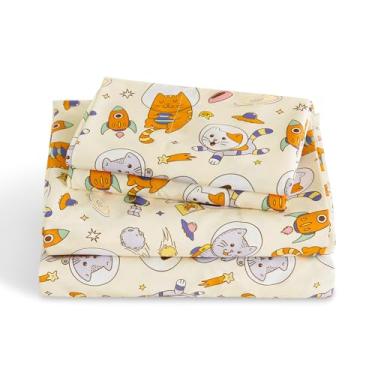 Imagem de LONAVA Jogo de lençol Queen infantil – 4 peças de lençóis de microfibra macia estilo desenho animado para meninos meninas adolescentes, Oeko TEX, lençóis respiráveis com bolso profundo, (gato espacial