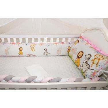 Imagem de Kit Berço 10 Peças Modelo Americano Com Trança Safari Rosa