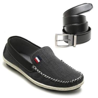 Imagem de Kit Sapato Dockside Masculino Mocassim Jeans Leve Confortável + Cinto Em Couro-Masculino