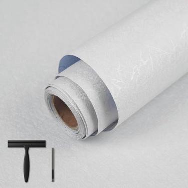 Imagem de Abyssaly Papel de parede branco puro para descascar e colar 48 cm x 495 cm papel de parede de contato para armários com raspador, cortador de papel