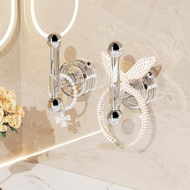 Imagem de Cciphy Suporte de elástico autoadesivo ajustável, ventosa para cabelo, organizador de acessórios de cabelo, impermeável, apertado, prendedor de cabelo para laços de cabelo, joias, pacote com 2