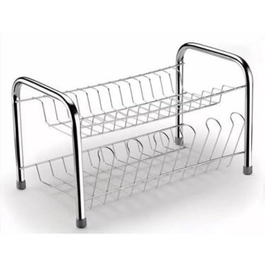 Imagem de Escorredor De Louça 13 Pratos e 6 Copos com Porta Talheres Rack Organizador Não Enferruja(PRATA)