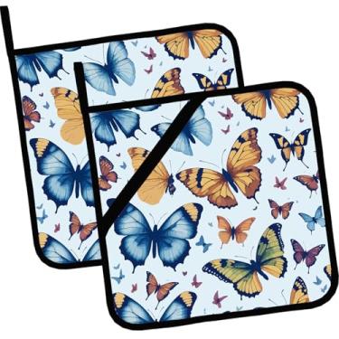 Imagem de Porta-panelas coloridas de borboleta com desenho animado, 2 peças, almofadas quentes resistentes ao calor para cozinhar, grelhar, assar, churrasco, suporte de panela para mulheres, cozinhar, casa