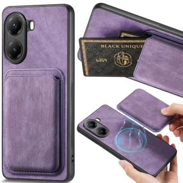 Imagem de Ephoou Capa carteira magnética para Xiaomi Poco X7 Pro, porta-cartões destacável, capa de couro PU slim fit à prova de choque resistente a arranhões para Xiaomi Poco X7 Pro TCK-Retro roxo
