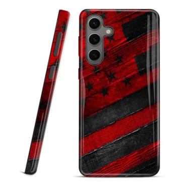 Imagem de ZISKGZO Capa compatível com Samsung Galaxy A56 5G, capa de silicone rígida de 2 camadas 2 em 1, capa protetora à prova de choque, bandeira americana de grão de madeira vermelha preta