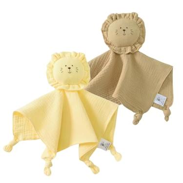 Imagem de TADO MUSLIN Cobertor de segurança adorável de algodão orgânico para bebê, pacote com 2, cobertor de pelúcia de coelho e leão para recém-nascidos, bebês de 0 a 3 anos – Lavável na máquina brinquedo