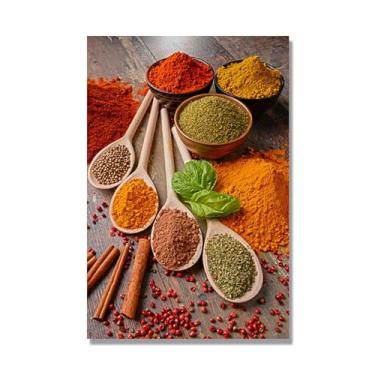 Imagem de Arte de parede colorida em tela para especiarias e colher de tempero | Decoração de cozinha vintage | Arte moderna para casa e sala de jantar (especiarias mistas 32). 80 x 120 cm - 31,5 x 47,3 pol sem
