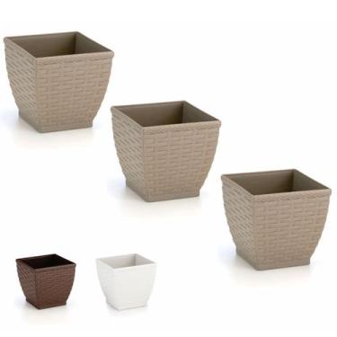 Imagem de Cachepos Rattan Quadrado Mini - Kit 3 Unidades Vaso Azaleia Orquidea -
