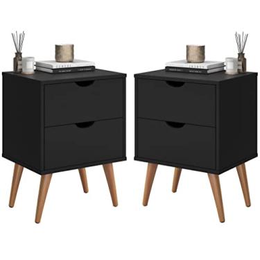 Imagem de Conjunto Mesa de Cabeceira Kit Mesinha Canto Quarto Lateral Cama 2 Gavetas Organizadoras Retrô Quarto Luxo Madri- Makay móveis