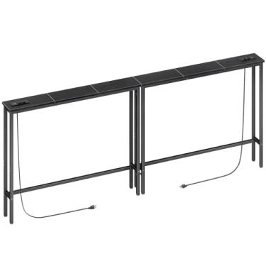 Imagem de ELYKEN Pacote Com 2 Mesas De Console Estreitas De 5,9" Com Tomadas, Total De 78,8" De Comprimento Atrás Da Mesa De Sofá Com Estação De Carregamento E Cabo De Extensão De 5,9' Para Sala De Estar, 5,9