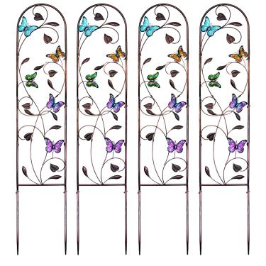Imagem de aboxoo Conjunto De 4 Pacotes Treliças Metal Em Forma Borboleta Para Plantas Trepadeiras, Arco Flores Decorativas Ao Ar Livre Pátios Externos, Jardins, Gramados, Quintais, Suportes Parede, 60'' A X 1