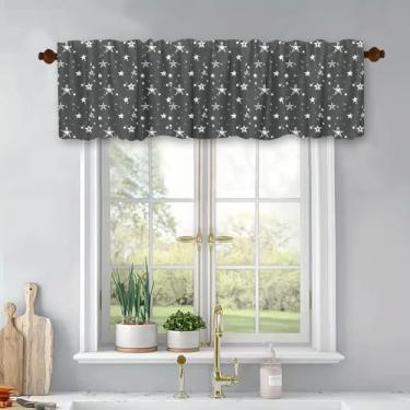 Imagem de Cortina com estrela sanefa para tratamento de janelas, cortina com bolso para varão, para sala de estar, banheiro, quarto, 137 x 45 cm, ilhós, prata, padrão de estrela, cortinas blackout de poliéster