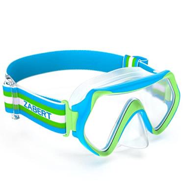 Imagem de ZABERT Máscara De Natação Infantil, Óculos De Proteção Nasal, Tira De Tecido - Snorkel, Mergulho, Natação, Mergulho Com Snorkel, Máscara De Mergulho - Idade 0-5, Azul E Verde
