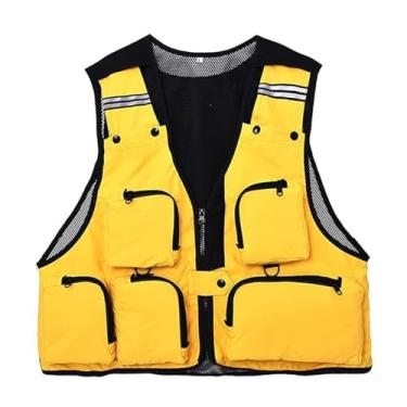 Imagem de Colete De Pesca Tático Sem Mangas Com Zíper E Vários Bolsos De Malha Respirável Masculino, Colete Versátil Para Fotografia Ao Ar Livre Viagem Caminhada Jaqueta, Para Muitas Necessidades(Yellow,XX-Larg