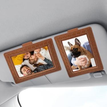 Imagem de KEVANCHO 2 porta-retratos personalizados para viseira de carro, 10 x 15 cm, suporte de couro para foto de carro com clipe removível, moldura magnética para geladeira, acessórios de decoração