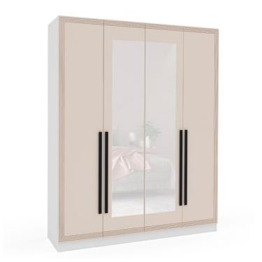 Imagem de Guarda-Roupa Casal com Espelho Valência 4 Portas 4 Gavetas Branco e Creme