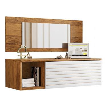 Imagem de Penteadeira Para Maquiagem Jolly com Bancada Suspensa 01 Gaveta e Espelho Nature Branco - Abmaza