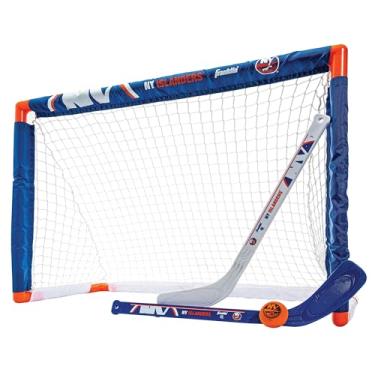 Imagem de Franklin Sports Conjunto de mini hóquei New York Islanders - Gol de hóquei no joelho, baile e 2 bastões de hóquei - Mini Rede de gols - Conjunto de hóquei oficial da NHL, 71 x 50 x 30 cm