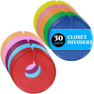Imagem de Divisórias de armário ERA Accents para rack de roupas – 30 peças em 10 cores, organizador de armário/separador de cabide divisórias de vestuário por tamanho. Inclui caneta de marcação