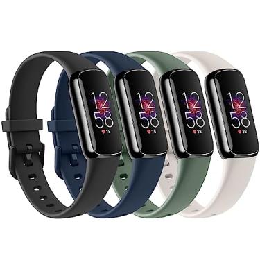 Imagem de Pacote com 4 pulseiras esportivas compatíveis com Fitbit Luxe para mulheres e homens, pulseiras esportivas de substituição de silicone macio para Fitbit Luxe Fitness and Wellness Tracker (preto/luz das estrelas/azul abismo/verde abacate, pequeno)