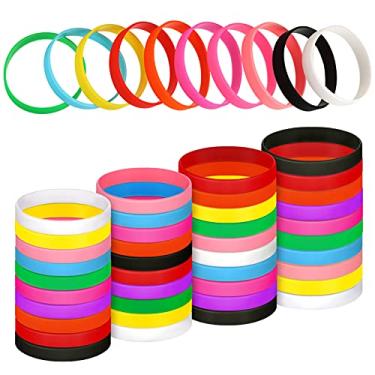 Imagem de 100 peças de pulseiras de silicone em cor sólida, pulseiras de silicone elásticas, acessórios esportivos para mulheres, homens, jogos, times e eventos, 10 cores sortidas