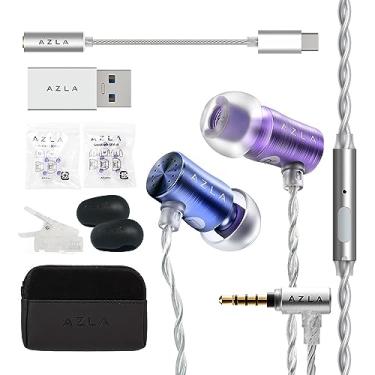 Imagem de AZLA Fones de ouvido intra-auriculares AZEL Edition G Gen 2 com fio, com microfone, conector de 3,5 mm, adaptador USB-C para 3,5 mm, conversor USB-A para USB-C, preto (roxo)