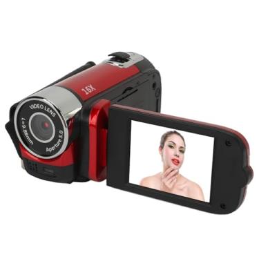 Imagem de Câmera digital 1080p, filmadora de 16 MP com tela giratória de 2,4 polegadas, gravador de vídeo HD com zoom de 16X com luz de preenchimento, bateria embutida para câmera de vídeo (vermelha)
