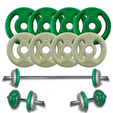 Imagem de Anilhas Emborrachadas Kit Completo 20kg + Barras - SEPO