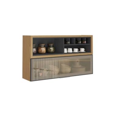 Imagem de Armário Aéreo 120cm 1 Porta Horizontal Vidro E Nicho Adega New Porto -