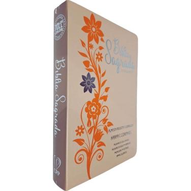 Imagem de Bíblia Sagrada ARC FC Capa PU Luxo Flor Laranja e Rose PDA PJV PED MC Harpa Avivada e Corinhos Letra Gigante CPP