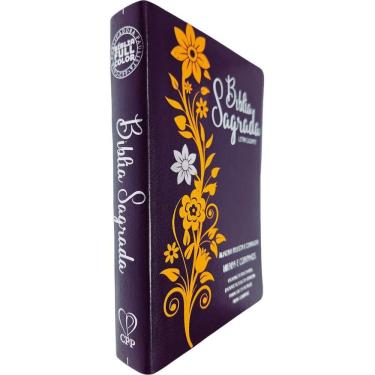 Imagem de Bíblia Sagrada ARC FC Capa PU Luxo Flor Laranja e Preto PDA PJV PED MC Harpa Avivada e Corinhos Letra Gigante CPP