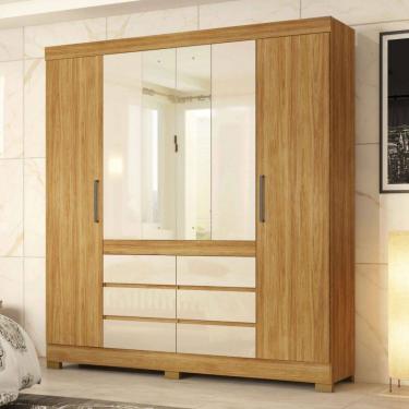 Imagem de Guarda-Roupa Casal Cádis 4 Portas 6 Gavetas com Espelho Cinamon/Off-White - Demóbile