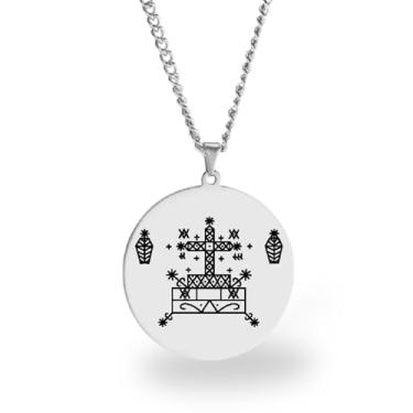 Imagem de Colar Vevê Vodu – Pingente com Símbolos dos Lwas em Aço Inoxidável (Prata, Ouro ou Preto) • Amuleto Espiritual Afro-Caribenho de Proteção, Magia e Fé (Baron Samedi, Prata)