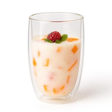 Imagem de Kit Copo Parede Dupla Camada 450ml Vidro Duplo Borossilicato Transparente Grande Suco Refrigerante Chopp Cerveja Café Chá Isolante Térmico (1,2,3,4,5 ou 6un) (01)