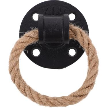 Imagem de Healifty Puxador de porta de corda vintage puxador de anel de cânhamo de metal rústico puxador de porta porta porta de correr armário alça de armário