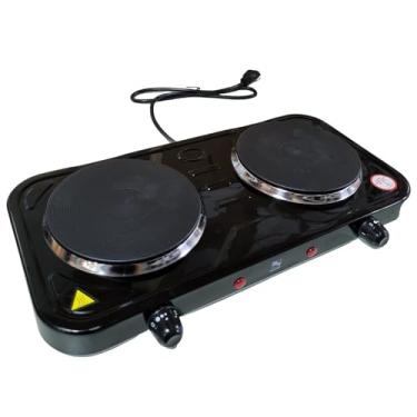 Imagem de FogãO Fogareiro EléTrico PortáTil Camping Inox 2 Bocas 2000w Cooktop 5 Temperaturas Qualquer Panela(Preto,220V)