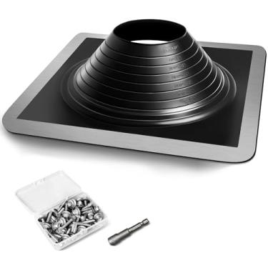 Imagem de #8 Epdm Bota de ventilação de telhado de metal, botas de telhado flexíveis para tubos de 15 cm a 38 cm, macacos de teto de metal piscando para casas, incluindo parafusos de telhado e hexagonais, preto