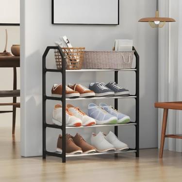 Imagem de Sapateira Organizador de Sapatos 4 Andares Para até 8 Pares Compacta Leve e Fácil de Montar Ideal para Quartos Closets e Lavanderias PREMIUM (PRETO)