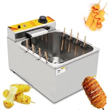 Imagem de Fritadeira elétrica de 12L, fritadeira de salsicha e cachorro-quente de queijo de 2500W, fritadeira elétrica de aço inoxidável de grande capacidade, temperatura ajustável de 50-200°C