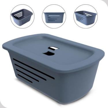Imagem de Cesto Caixa Organizadora Com Tampa Cinza 43cm Multiuso Acessorios - So