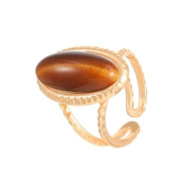 Imagem de FUTIMELY Anéis abertos ovais turquesa grossos, anéis estéticos boêmios banhados a ouro olho de tigre, anéis encantadores personalizados turquesa ajustáveis para mulheres, Liga de aço, Sem pedra