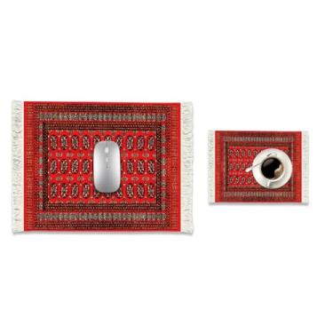 Imagem de FDTCHENG Tapete de mesa elegante retrô oriental persa, design floral clássico retrô mouse pad porta-copos de mesa, mini tapete de mouse de computador retangular, antiderrapante, acessórios de