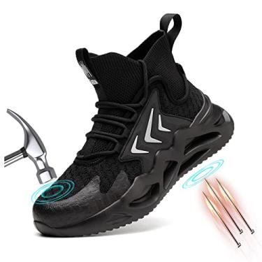 Imagem de TAERDUN Botas Masculinas Respiráveis Com Biqueira De Aço, Calçados Segurança Leves E Confortáveis Para Trabalho, Tênis Industriais Construção Antiderrapantes, Tamanho 11,5, Preto 331