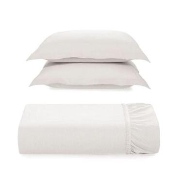Imagem de Kit 2 Fronhas + Lençol Queen Elástico Bossa 300 Fios 100% - Karsten