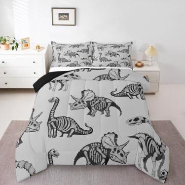 Imagem de jejeloiu Conjunto de edredom de esqueleto de dinossauro, estampa de animais da selva, tamanho solteiro, para crianças, meninos, meninas, estilo vida selvagem, decoração de quarto, decoração de casa,