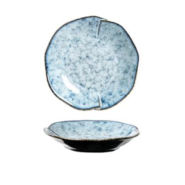 Imagem de Prato de arroz de cerâmica requintado esmaltado em forno doméstico estilo japonês retrô - cinza mármore - 20 cm