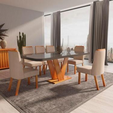 Imagem de Sala De Jantar 160x80 Aurora Mdf/vidro Grafite 6 Cadeiras Bom