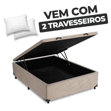 Imagem de Cama Box Baú Casal 138x188x41cm + 2 Travesseiros