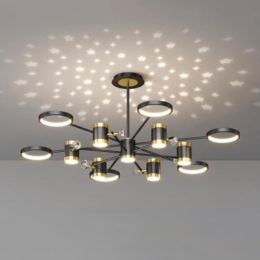 Imagem de Luminária De Teto Led Moderna, Lustres Sputnik Pretos E Dourados, 3000k-6000k Regulável Com Projeção De Céu Estrelado, Lâmpada De Teto Semi Embutida De 13 Luzes Para Sala De Estar E Sala De